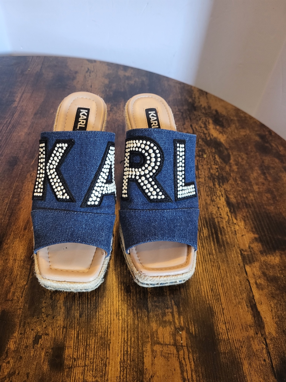KARL Denim Slip-On Sandals with Embellished Logo 6M